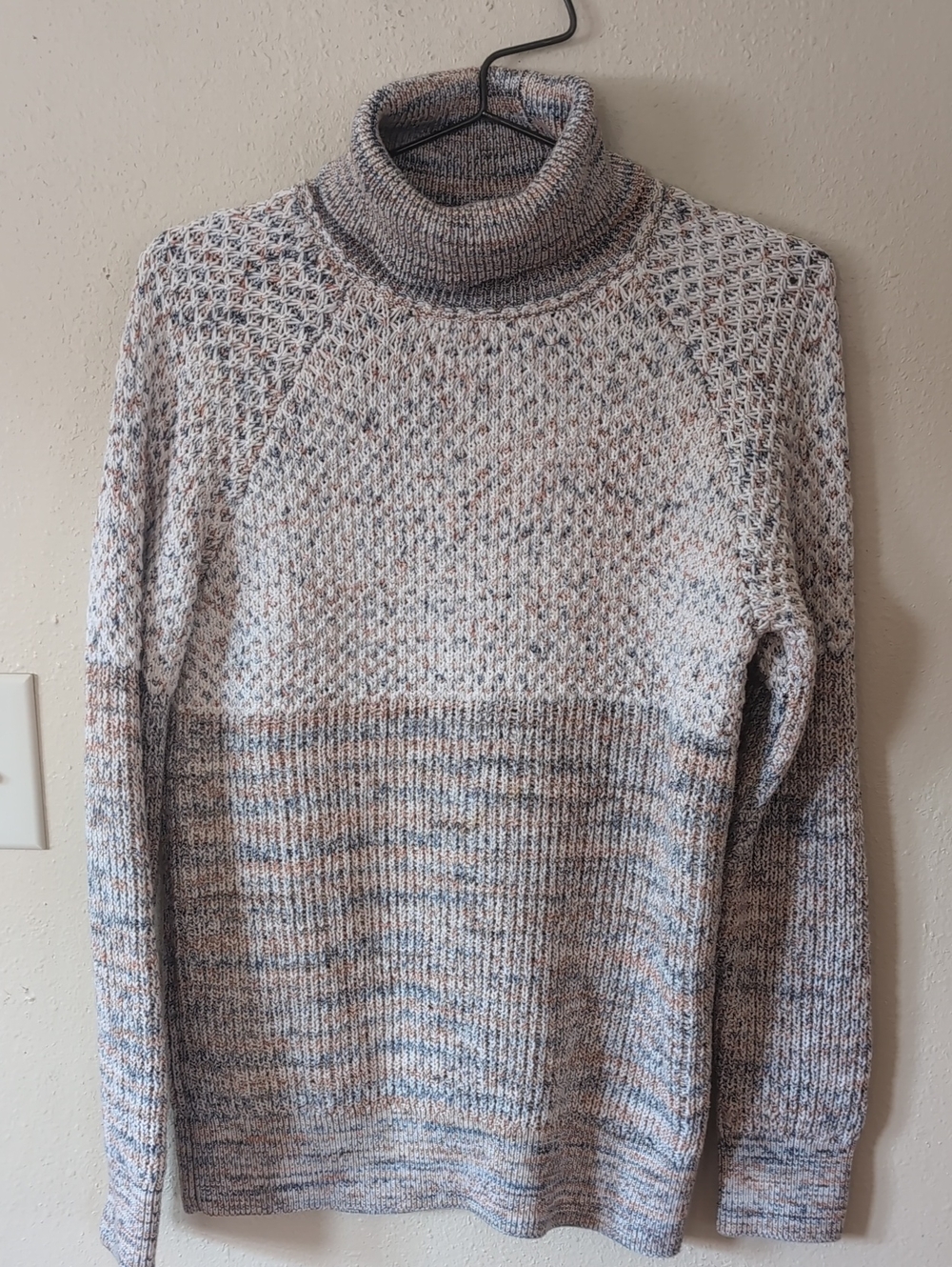 Prana Marled Cream and Gray Turtleneck Sweater S